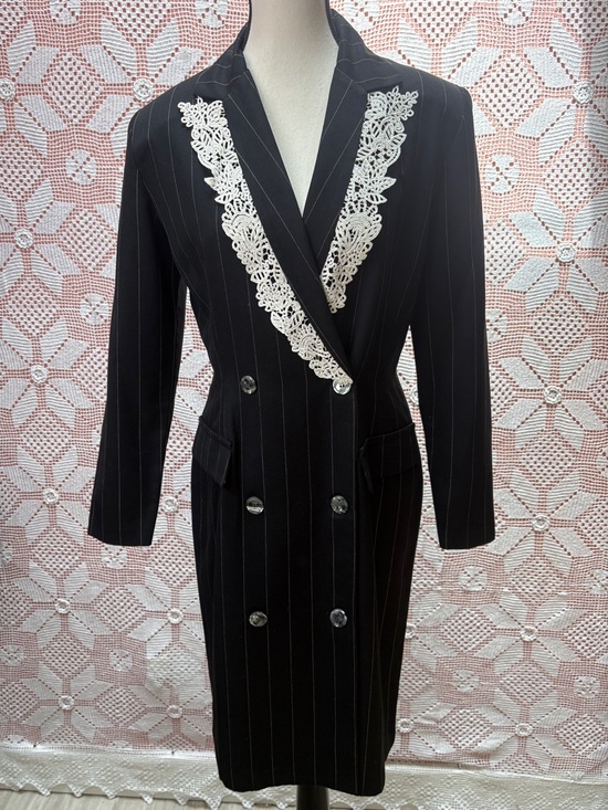 Jackets & Blazers - Vintage Sophisticate Pinstripe Lace Blazer Dress Sz M